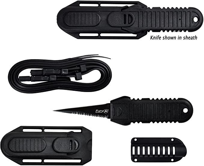 CUCHILLO FURY  DE BUCEO NEGRO CON FUNDA