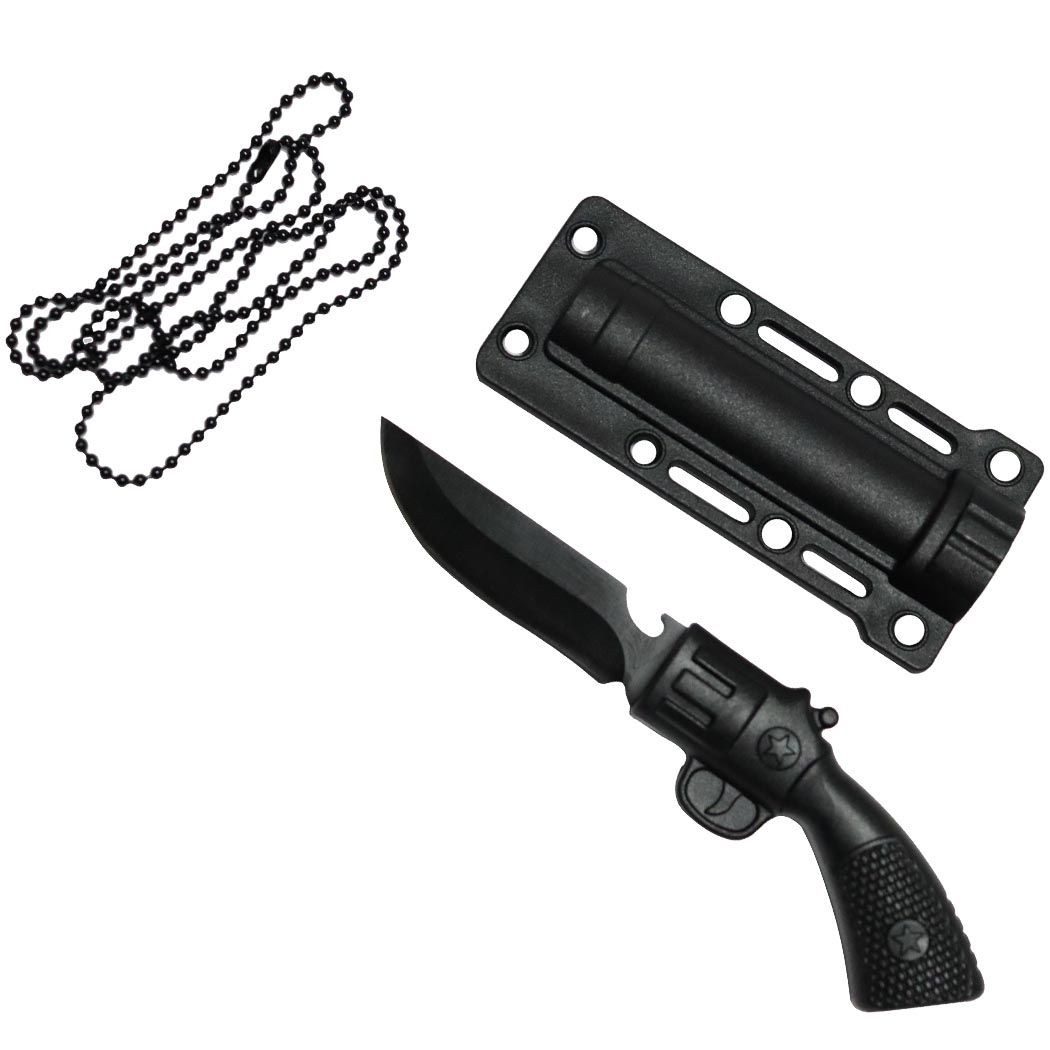 Cuchillo estilo pistola de caza negro de 5.5 in con collar Acero