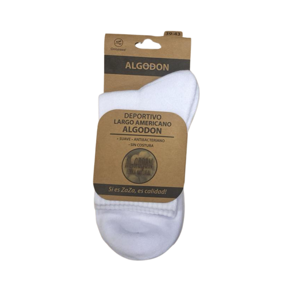 Calcetín Deportivo Largo Americano Algodón Hombre Blanco / Negro