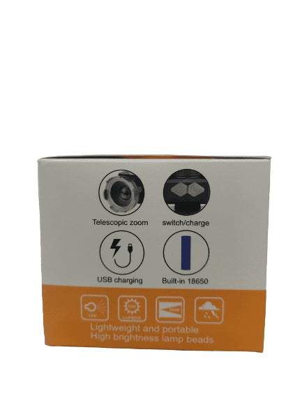 LINTERNA FRONTAL ZOOM NEGRO SQ-820 USB