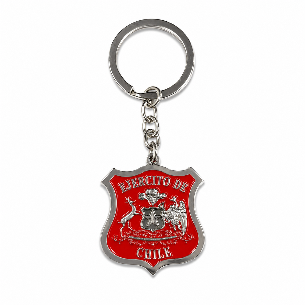 Llavero Escudo Ejército de Chile Plateado Metálico 3D