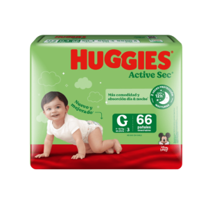 Pañales Huggies Active Sec Talla G / 66 Unidades – Máxima Protección y Comodidad