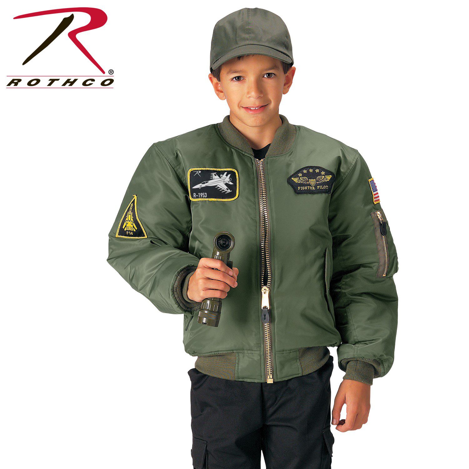 CHAQUETA AVIADOR PARCHES VERDE KIDS ROTHCO