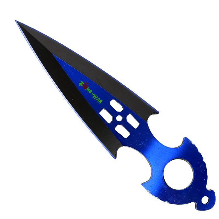 Cuchillo arrojadizo Zomb War azul con vaina