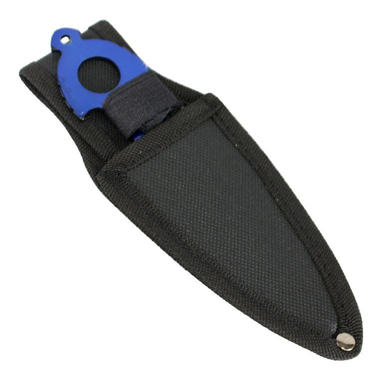 Cuchillo arrojadizo Zomb War azul con vaina